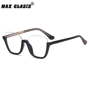 欧美复古新款黑框眼镜女士显瘦TR90半框防蓝光眼镜平光镜