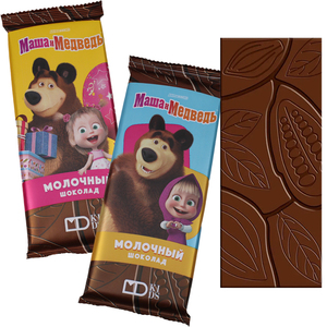 俄罗斯巧克力进口玛莎和熊系列牛奶巧克力85克黑巧可可脂儿童零食