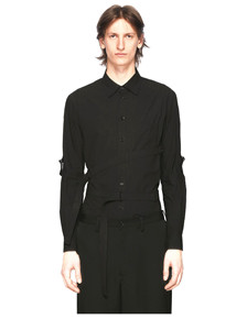 新款潮男士百搭个性黑色衬衣四季长袖上衣休闲纯色青年尖领衬衫