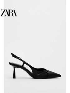 折扣季ZARA女鞋2024新款女鞋黑色露跟细跟高跟鞋猫跟鞋3219310800