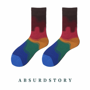 ABSURDSTORY渐变色女袜子潮牌 中筒袜男款全棉创意欧美风潮流复古