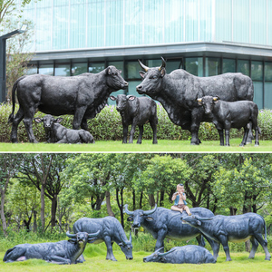 大型仿真动物水牛玻璃钢雕塑奶黑黄牛户外园林景观仿铜牛装饰摆件