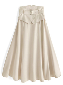正品日本现货GRL女装2024春季新款腰封设计优雅褶皱喇叭长半身裙