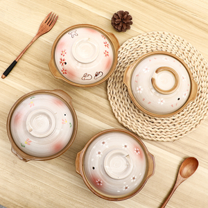 陶瓷汤碗隔水炖盅泡面双耳带盖碗粉丝砂锅碗和风拉面碗盖浇碗手绘