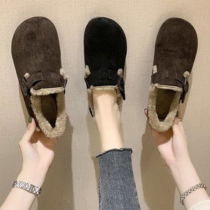 豆豆鞋雪地靴学生女2020冬季韩版平底加绒毛毛棉鞋带钻乐福鞋子