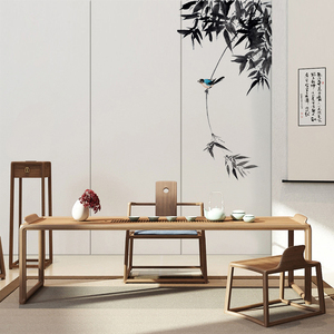 新中式淡雅意境竹子飞鸟电视背景墙硬包客厅沙发影视软包卧室装饰