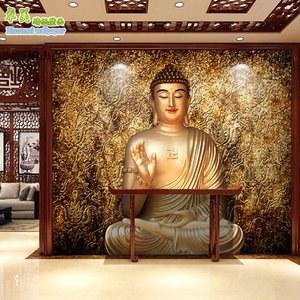 中式壁画唐卡佛堂佛像壁纸酒店客厅神台背景墙纸寺庙如来佛祖墙布