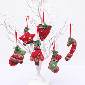 新款圣诞节装饰用品圣诞树挂件创意圣诞小袜拐杖礼物挂饰6款一包