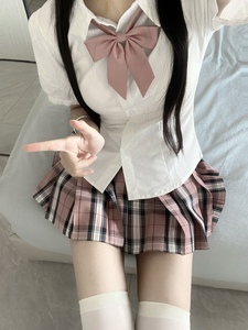 【白桃香】洛小奈JK日系黑粉甜酷风粉色制服格裙半身裙