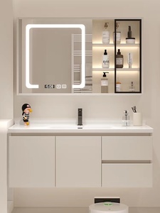 北欧轻奢浴室柜组合现代简约卫生间陶瓷一体洗手洗脸盆洗漱台套装