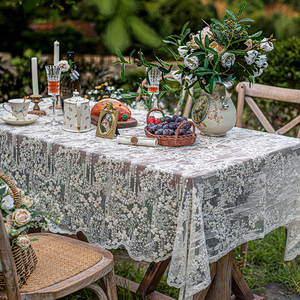 蕾丝桌布ins风复古法式白色纯色圆桌布长方形台布茶几餐桌布盖巾
