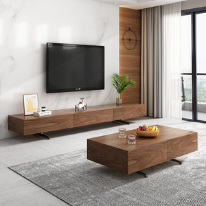 意式极简电视柜茶几组合现代简约小户型客厅家具黑胡桃木色落地柜