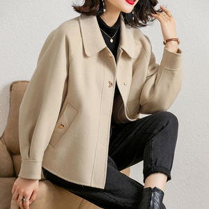 双面羊绒大衣女短款蝙蝠袖2022年秋冬新款小个子时尚毛呢外套韩版