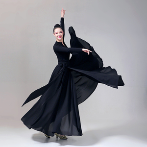 蒙古族藏族民族舞蹈练习裙新疆舞蹈服一片式系带大摆裙女艺考长裙