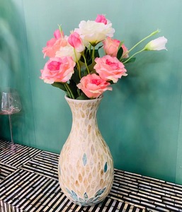 贝壳镶嵌绝美蓝莲花 干花花瓶花瓶花艺装饰摆件高31口径10cm
