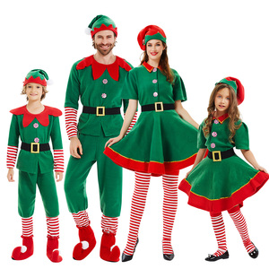圣诞节亲子服装cos绿色精灵圣诞老人男女童幼儿园舞台剧节日演出