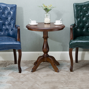 欧式复古做旧实木茶几小圆桌洽谈美式木餐桌酒店咖啡厅桌椅组合