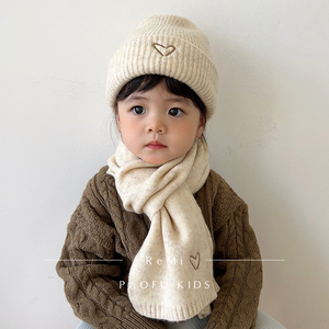 儿童帽子围巾两件套秋冬季韩版针织帽宝宝保暖毛线帽男女童套头帽