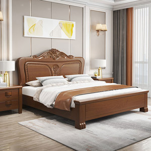 仿古中式实木床1.8米2米美式复古典欧式大床铺双人主卧工厂直销