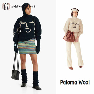 现货paloma wool 22秋冬西班牙羊毛混纺针织衫抽象人脸印花毛衣