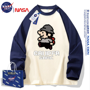 NASA联名美式插肩长袖t恤男女秋冬季新款打底衫宽松圆领百搭上衣
