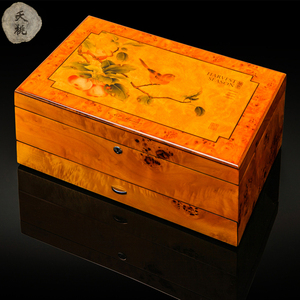 夭桃 钢琴烤漆实木质首饰盒箱手表盒木制珠宝饰品收藏收纳盒 带锁