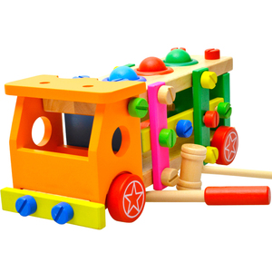 木质益智拆装螺母车 百变组合螺丝工程车工具车 木制儿童玩具男孩