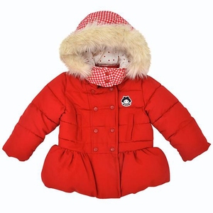 幼小童韩版童装儿童加厚棉服女童红色棉袄女宝宝红格毛领绒里外套
