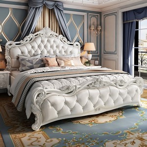 欧式床双人床现代简约加宽实木别墅主卧床奢华法式白色公主床婚床