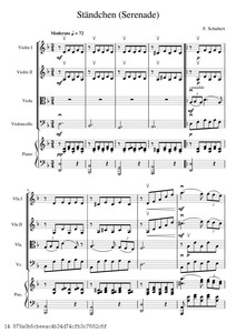 舒伯特 Serenade 小夜曲 D957-4 弦乐四重奏+钢琴 五重奏总分谱V1