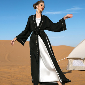 2022马来服装新款时尚系带迪拜阿拉伯开衫长袍Dubai open kaftan