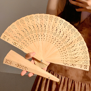 新中式木质折叠扇子古风镂空折扇国风随身便携旗袍汉服女拍照道具