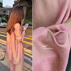 中式粉色绿光渐变提花布料中国风旗袍汉服连衣裙子服装设计师面料