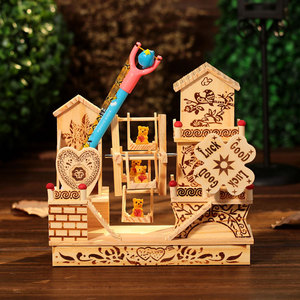 创意风车笔筒木质音乐盒可爱旋转小熊八音盒学生儿童礼品生日礼物