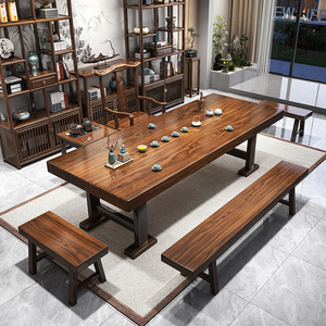 实木大板茶桌椅组合一桌五椅新中式家用喝茶几桌办公室泡茶台一体