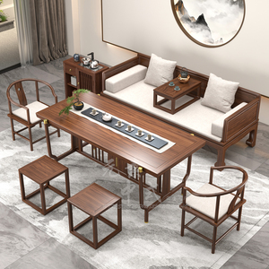乌金木罗汉床茶桌椅组合实木茶室客厅新中式沙发床白蜡木高端轻奢