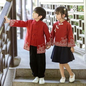 幼儿园园服春秋长袖国风汉服小学生民国风班服套装朗诵合唱演出服