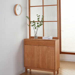 北欧现代简约日式实木樱桃木玄关柜鞋柜一体客厅白橡木玻璃屏风柜