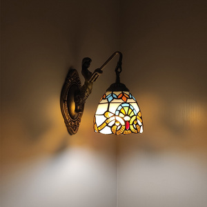 欧式蒂凡尼镜前灯彩色玻璃田园卧室床头客厅壁灯美人鱼单头灯
