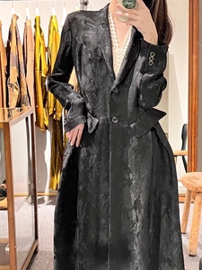 【KALEIDOSCOPE】正品UMA WANG SS22 新款黑色提花裙式长外套风衣