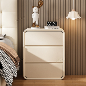 极简实木床头柜简约现代奶油风意式时尚轻奢落地隐藏拉手三抽三层