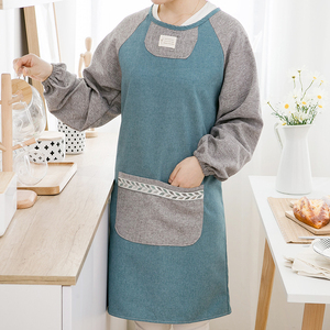 新款韩版纯棉长袖围裙可爱厨房家用反穿衣成人男女有带袖做饭罩衣