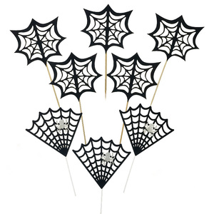 黑色蜘蛛网蛋糕装饰插牌 万圣节派对甜品台插件插卡 烘焙用品配件