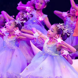 小星星儿童蓬蓬纱裙演出服女童幼儿园公主紫色亮片裙合唱舞蹈服装