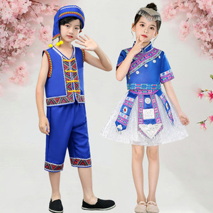 儿童少数民族服装苗族女童纱裙演出服彝族小学生幼儿班舞蹈表演服