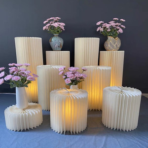 新款婚庆折叠圆柱甜品台生日派对订婚布置罗马柱装饰道具折叠纸质