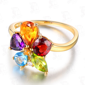 戒指钻石托帕石橄榄石榴石手饰米莱珠宝天然水晶戒指女18k金钻石