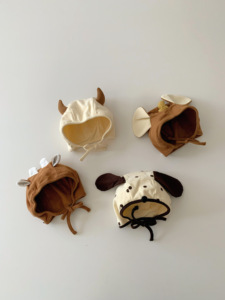 婴儿帽子韩系超萌可爱卡通动物耳朵包头帽洋气宝宝胎帽小鹿套头帽