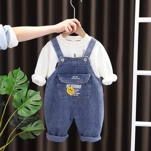韩系婴儿衣服春季休闲圆领长袖卫衣套装一周岁男宝宝牛仔背带裤两