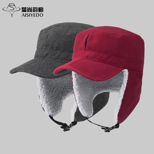 冬季户外男女保暖护耳帽可折叠加厚防风防寒羊羔绒毛呢帽鸭舌帽